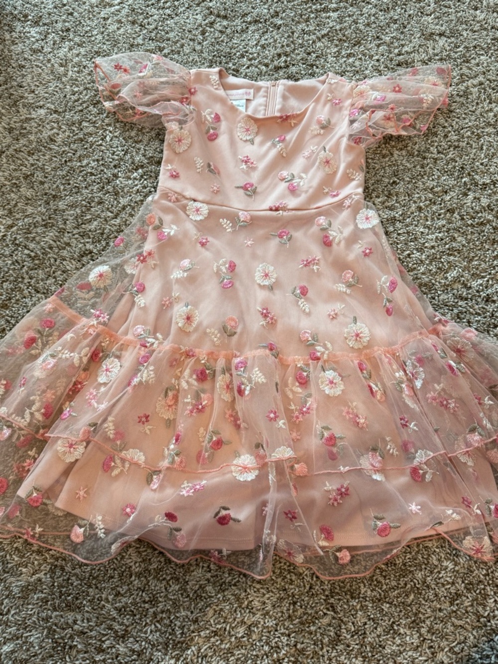 Bonnie Jean Pink Floral Embroidered Tulle Dress
